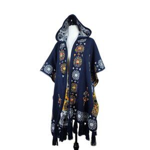 Gusmic Made in Mexico  tribal or aztec inspired hooded poncho/ shawl